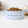 GENERIC Personalized Flowers With Blue Plaid Pattern Pet Bowl, Dog Name Bowl, Cat Name Bowl, Gift For Pets, Ceramic Bowl