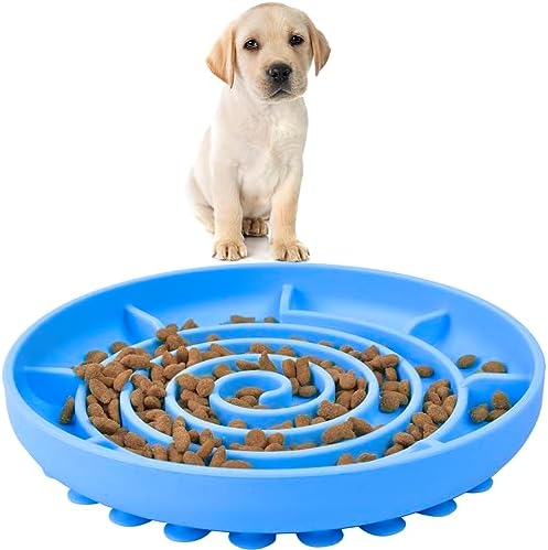  ChezAbbey Slow Feeder Dog Bowl, Silicone Dog Food Bowl, Slow Eating Feeding Pet Food Dish For Medium Small Breed Dogs Puppy Cats, Bloat Stop Anti Gulping Nonslip Puzzle Lick Bowl With Suction Cups