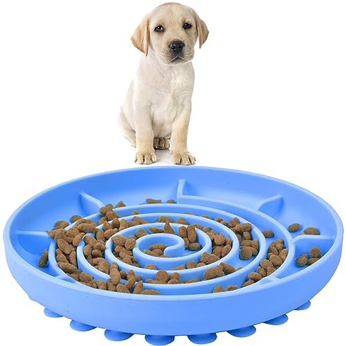  ChezAbbey Slow Feeder Dog Bowl, Silicone Dog Food Bowl, Slow Eating Feeding Pet Food Dish For Medium Small Breed Dogs Puppy Cats, Bloat Stop Anti Gulping Nonslip Puzzle Lick Bowl With Suction Cups