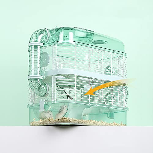  Transparent Circulation And Ventilation Playground,Small Animal Villa,Double Layer Hamster Cage,with Lea - -Proof Kettle And Rollers (Double Layer)