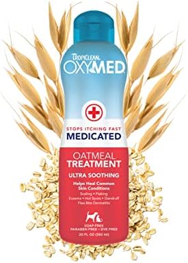  TropiClean Oxymed Medicated Cat & Dog Shampoo For Itchy Skin, Skin Soothing Oatmeal Shampoo For Dogs & Cats 20 Ounce