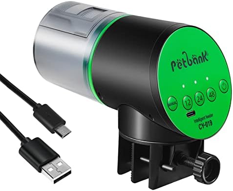  Petbank Automatic Fish Feeder - Rechargeable Timer Fish Feeder With USB Charger Cable, Fish Food Dispenser For Aquarium Or Fish Tank (CY-009 Blue)