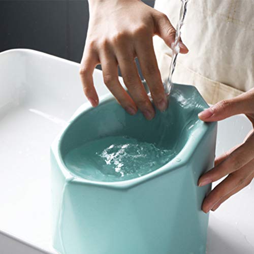  Balacoo Pet Ceramic Bowl Geometric Hexagon Bowl Feeder Food Dish For Dog Cat Puppy Or Kitten (Blue)