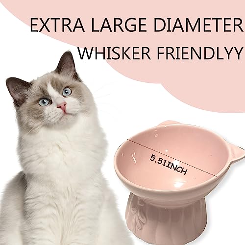  Cat Food Bowls Elevated Tilted, Cute Ceramic Cat Food Bowls, Elevated Cat Food Bowl Whisker Friendly, Anti Vomit & Reduce Neck Burden, Raised Cat Bowl For Food And Water (Pink)