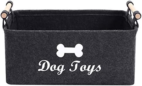  Morezi Felt Pet Toy Box And Dog Toy Box Storage Basket Chest Organizer - Perfect For Organizing Pet Toys, Blankets, Leashes And Food - Dog Toy - Dark Grey