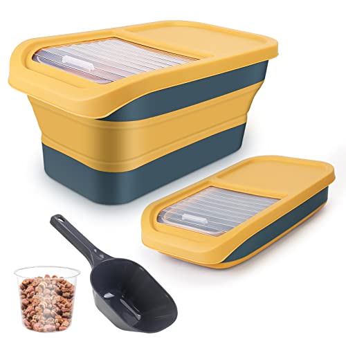  ShineMe Collapsible Dog Food Container, 13 LB Foldable Pet Food Storage Containers With Lids, Airtight Cat Food Containers With Measuring Cup And Scoop, Kitchen Rice Cereal Containers, Yellow