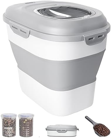  DDMOMMY 30-35 Lbs Dog Food Storage Container Collapsible Dog Food Container With Airtight Lids, Wheels, Scoop And 2pcs Food Storage Containers, Large Pet Food Storage For Dog, Cat (Green)