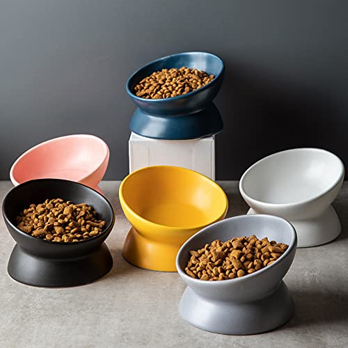  Hapiso Ceramic Raised Cat Bowls,Tilted Elevated Food Or Water Bowls For Small Dog Cat, Porcelain Pet Feeder Bowl Protect Cat's Spine