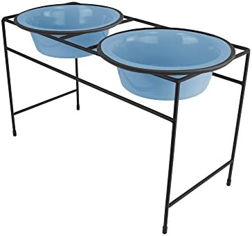  Platinum Pets Double Diner Feeder With Stainless Steel Dog Bowls, 3.5 Cup/28 Oz, Midnight Black, Medium