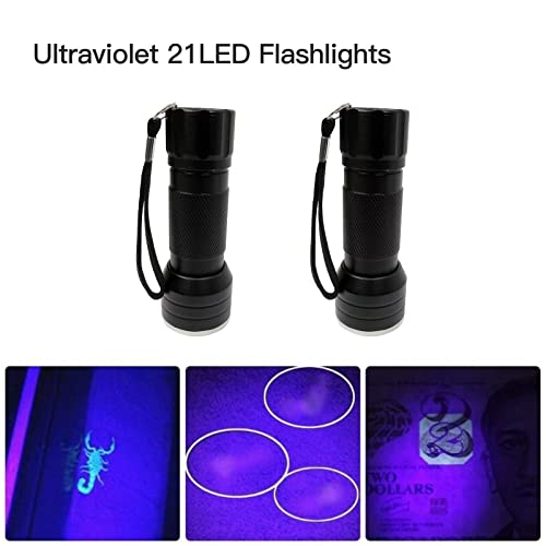  GRABOTE UV Flashlight 395nm LED Blacklight, 1 Switch Mode Lighting Effect Design Flashlights, 2 Pack Mini Flashlights Show Pets Urine Strains, Food Stains On Carpet Furniture Floor