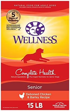  Wellness Complete Health Senior Dry Dog Food With Grains, Natural Ingredients, Made In USA With Real Meat, All Breeds (Chicken & Barley, 30-Pound Bag)