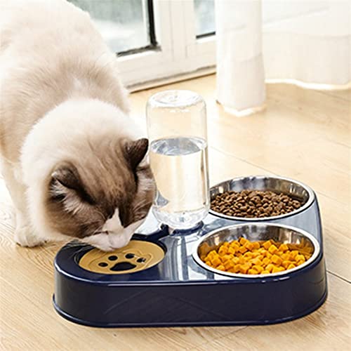  AYENCI Cat Automatic Water, 500ML Dog Bowl Cat Feeder Bowl With Dog Water Bottle Automatic Drinking Pet Bowl Cat Food Bowl Pet Stainless Steel Double 3 Bowl (Color : Navy Blue)