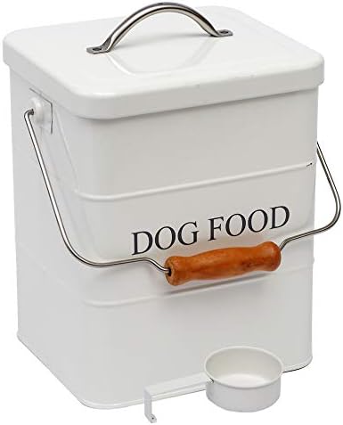  Dog Food Treat Storage Container With Lid Scoop Included - Perfect Farmhouse Dog Food Bin For Kitchen Countertop, Shelf, Decoration Home - Dog Food - White
