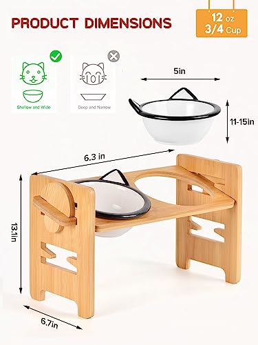  LoeJan 6 Adjustable Heights Elevated Cat Bowls Stand, 15° Tilted Raised Food Feeding Ceramic Dishes With Stand For Small Size Dogs And Cat