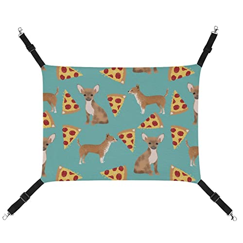  Whetklo Pet Cage Hammock,Chihuahua Dog Pizza Novelty Food Print Cute Dog Canvas Hanging Bed Reversible Small Pet Hammock For Kittens Cats Rat And Small Animals