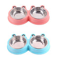  POPETPOP Stainless Steel Cat Bowls Stainless Steel Cat Bowl Pet Double Bowls Frog Shape Dog Cat Food Bowl Stainless Steel Dishes For Cat Dog Kitten Pet Supplies (Blue,) 2pcs Stainless Steel Cat Bowl