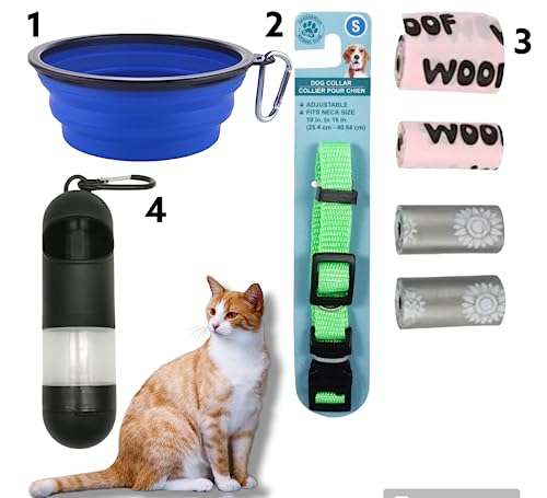 GENERIC Random Color 11 Oz Collapsible Dog Cat Travel Bowl With 70 Waste Bags Dog Collar Waste Bag Dispenser With Santizer