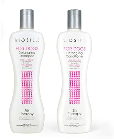  BioSilk For Dogs Silk Therapy Detangling Shampoo And Conditioner Bundle, 12 Fl Oz Each | Matted Hair Dog Detangler, Dog Detangling Shampoo & Conditioner | Sulfate And Paraben Free, Made In The USA