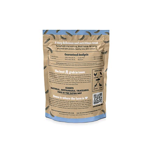  Eaton Pet & Pasture Premium Grubs, USA Black Soldier Fly Larvae, More Nutritious Than Mealworms, 50x Calcium, Chicken Treats, Sustainable & All-Natural Grubs For Chickens, Hens, Birds, Ducks, 1 LB