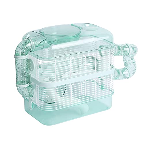  Transparent Circulation And Ventilation Playground,Small Animal Villa,Double Layer Hamster Cage,with Lea - -Proof Kettle And Rollers (Double Layer)
