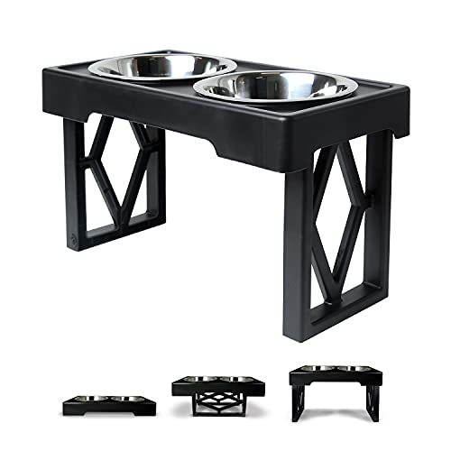  Pet Zone Designer Diner 3 Height Adjustable Dog Food Stand With 2 Stainless Steel Dog Bowls (7 Cup Capacity Each)