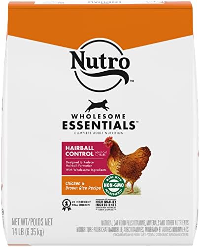  NUTRO WHOLESOME ESSENTIALS Adult Hairball Control Natural Dry Cat Food Farm-Raised Chicken & Brown Rice Recipe, 14 Lb. Bag