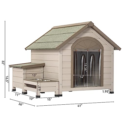 GENERIC Ervegurypets Outdoor Fir Wood Dog House With Large Terrace & Weatherproof For Small, Medium Dogs