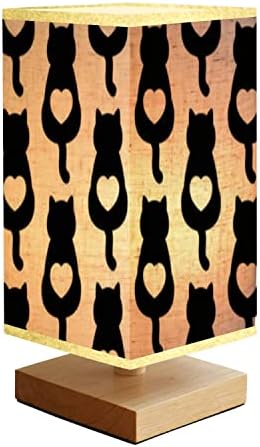  Bedside Lamps Veterinary Seamless With Pets Medicines And Food A Cat In A Collar And Reading Nightstand Lamp, Minimalist Wood Base Rectangular Fabric Shade Table Lamp For Bedroom Living Room