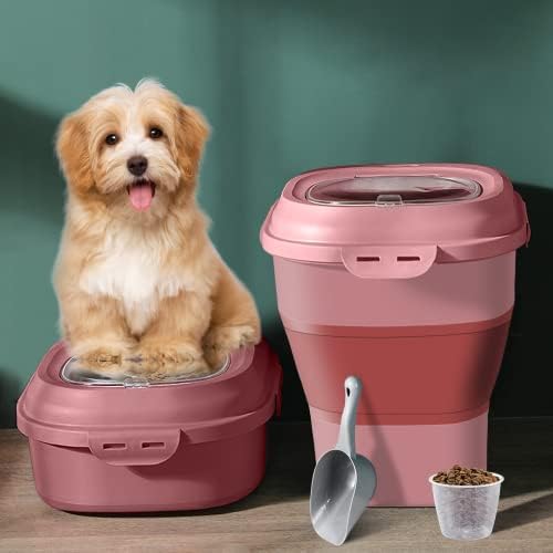  PETILALA Collapsible Dog Food Storage Container, 30Lbs Capacity Large Plastic Dog Cat Food Storage Containers With Airtight Lids/Measuring Scoop/Wheels, 48Qt Leakproof Airtight Sealed Dispenser Bin