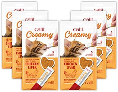  Catit Creamy Lickable Cat Treat, Healthy Cat Treat, Salmon, 30 Pack