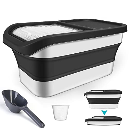  YECERCAN Dog Food Storage Container, Pet Food Container With Removable Sliding Lid, 10-13lb Collapsible Dog Food Bin With Scoop For Pets Food/Rice/Flour/Cereals Storage