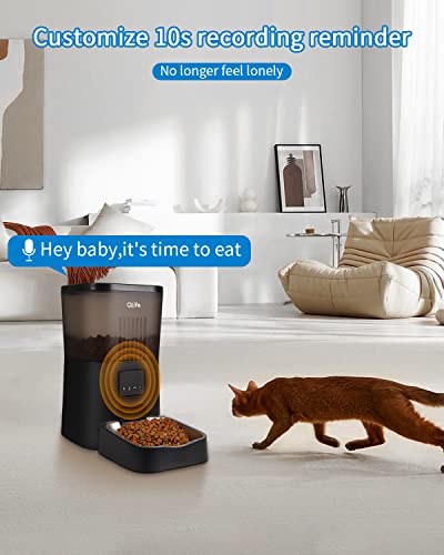  QLIFE Automatic Cat Dog Feeder: Dry Food Dispenser For Dog, Auto Pet Feeder, Portion Control Automatic Dog Feeder (Black WiFi, 4L)