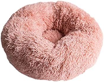  YangYan Super Soft Pet Bed Kennel Dog Round Cat Winter Warm Sleeping Bag Long Plush Puppy Cushion Mat Portable Cat Supplies 46/50/60cm (Color : White Brown, Size : 50cm)