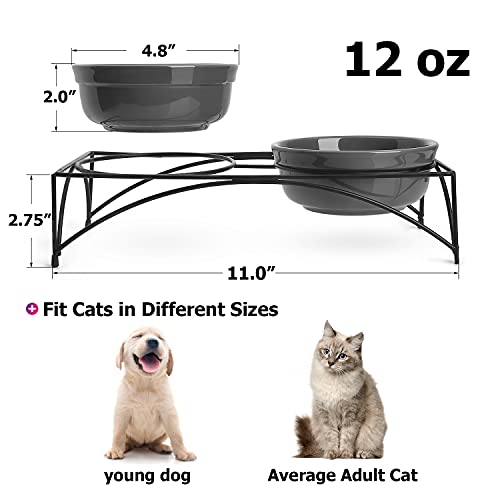  Y YHY Cat Food Bowls, Elevated Cat Bowls, Raised Pet Food Water Bowls With Stand, Ceramic Pet Bowls For Cat Or Dogs, 12 Ounces Cat Dishes, Grey