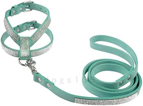  DOILNXH Suede Rhinestone Dog Harness And Leash Set Soft Diamante Pet Harness And Lead Step In For Small Medium Dogs Chihuahua Yorkshire Blue M