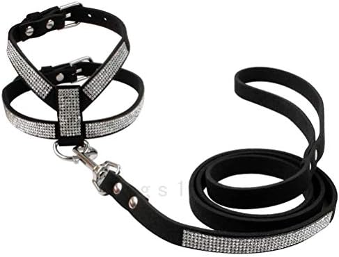  DOILNXH Suede Rhinestone Dog Harness And Leash Set Soft Diamante Pet Harness And Lead Step In For Small Medium Dogs Chihuahua Yorkshire Blue M