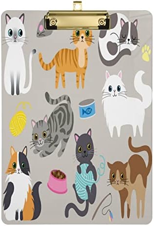  Cute Kitty Cat With Cat Breeds Toys And Food Plastic Clipboard Lovely Cat Kitchen Clipboards Low Profile Clip Boards For Students Office Man Woman Kids Standard A4 Letter Size 12.5x9 Inch Silver