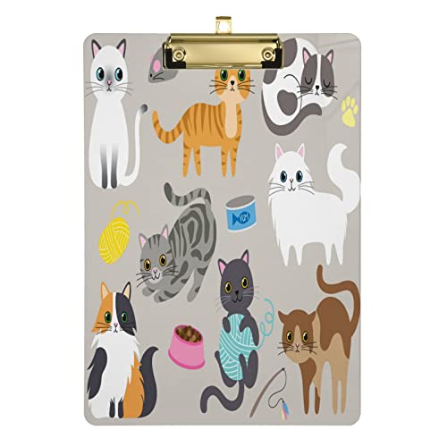  Cute Kitty Cat With Cat Breeds Toys And Food Plastic Clipboard Lovely Cat Kitchen Clipboards Low Profile Clip Boards For Students Office Man Woman Kids Standard A4 Letter Size 12.5x9 Inch Silver
