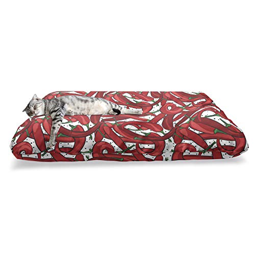  Ambesonne Peppers Pet Bed, Pattern Of Chili Peppers With Dotted Background Vegan Spicy Food Theme, Chew Resistant Pad For Dogs And Cats Cushion With Removable Cover, 24" X 39", Vermilion Ruby Green