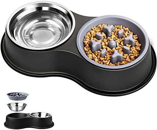  Dog Bowls Double Dog Water And Food Bowls Stainless Steel Bowls With Non-Slip Resin Station, Pet Feeder Bowls For Puppy Medium Dogs Cats (Green)