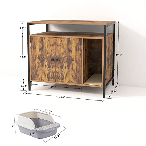  Pshelfy Litter Box Enclosure, Modern Cat Litter Box Furniture Hidden, Wooden Cat Washroom Storage Bench, Hidden Cat Litter Cabinet, For Living Room, Bedroom, Entrance Hallway, Rustic Brown