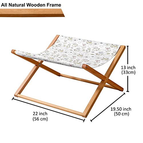  Lunarable Sketch Pet Hammock, Kitties Above The Puffy Clouds Dreaming Of Fish Domestic Pets Craving Food, Bed For Kittens Canopy With Durable Wooden Frame, 22" X 19 1/2" X 13", Multicolor