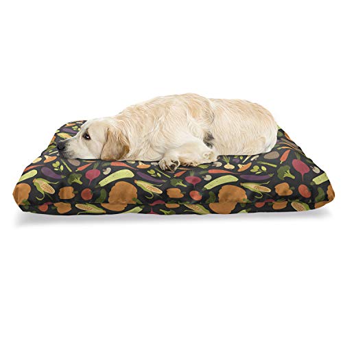  Lunarable Vegetable Pet Bed, Repeating Pattern With Various Healthy Fresh Foods On Dark Backdrop, Chew Resistant Pad For Dogs And Cats Cushion With Removable Cover, 24" X 39", Charcoal Grey Multicolor