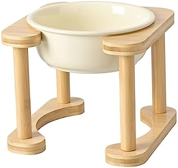  SPUNKYJUNKY Ceramics Elevated Dog Bowls Raised Dog Bowls With Non-Slip Stand For Medium Large Dog Food And Water Pet Feeding Bowl(Double 56OZ Bowl,Cream White)
