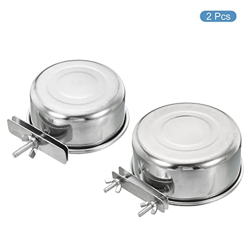  PATIKIL Bird Feeding Dish Cup, 1 Set Stainless Steel Parrot Cage Feeder Water Bowl With Clamp Holder For Small Animals, Silver Tone