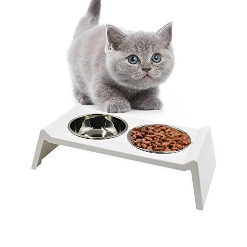  Holyfire Cat Bowl Stand, Puppy Dog Water And Food Bowl Set For Small Dogs, Pet Bowls, White