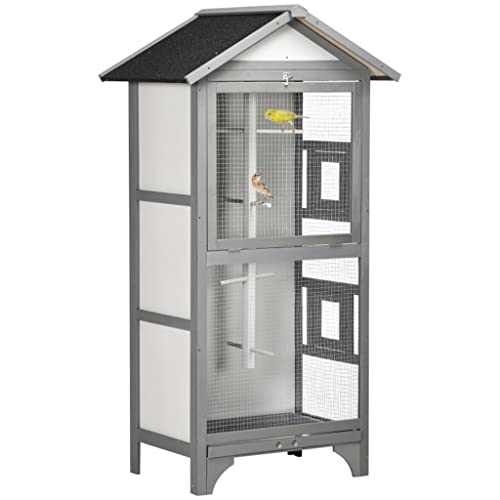  ACQUIRE Wooden Outdoor Bird Cage, Featuring A Large Play House With Removable Bottom Tray 4 Perch, Orange/Light Grey (Color : E, Size : As Shown)