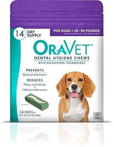  ORAVET Dental Chews For Dogs, Oral Care And Hygiene Chews (Medium Dogs, 25-50 Lbs.) Purple Pouch, 30 Count