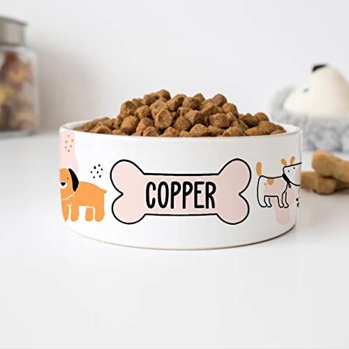 GENERIC Cute Dog With Bone Bowl, Dog's Name Bowl, Gift For Dog, Ceramic Pet Bowl Available In 2 Sizes