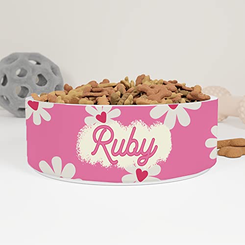GENERIC Personalized Flowers Pink Pet Bowl Custom Pet Name, Daisy Bowl Ceramic For Dogs, Cats Drinking Bowl, Available In Two Sizes